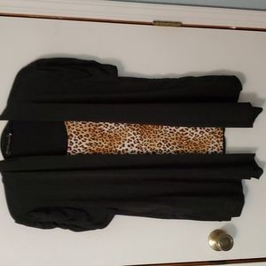HARVE BANARD BLACK SHORT SLEEVED JACKET OVERLAY ANIMAL PRINT